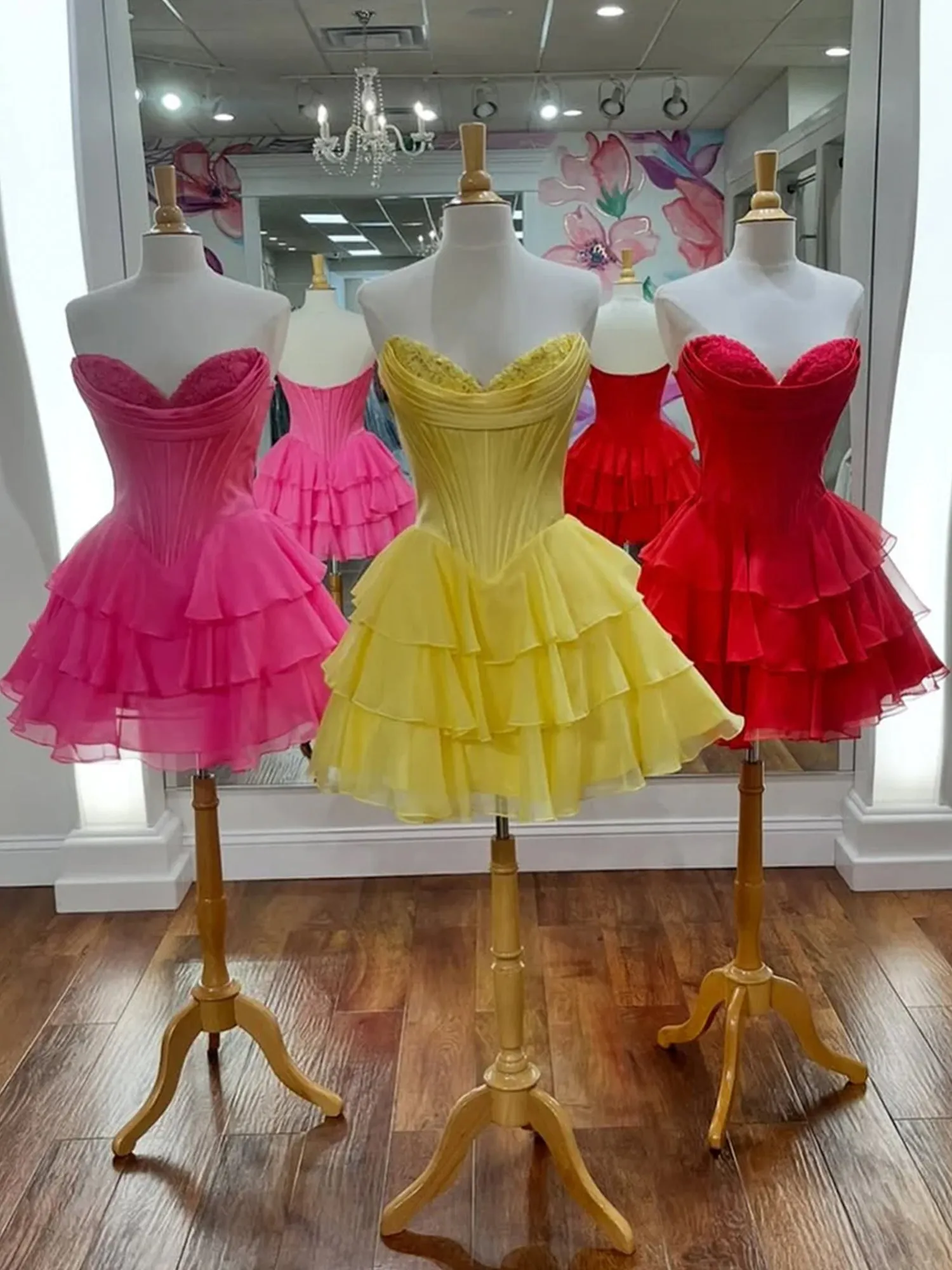 Olyssia | Red - A-Line Sweetheart Corset Ruffle Homecoming & Cocktail Dresses With Applique sold by KissProm