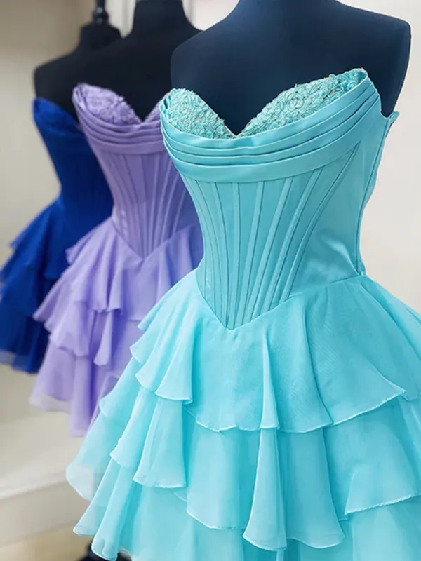 Olyssia | Lilac - A-Line Sweetheart Corset Ruffle Homecoming Dress With Applique sold by KissProm