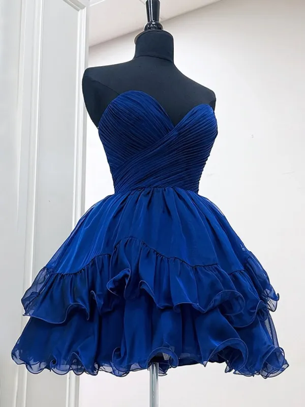Irelith | Navy Blue - Strapless Pleated A Line Short Homecoming Dresses With Ruffles sold by KissProm