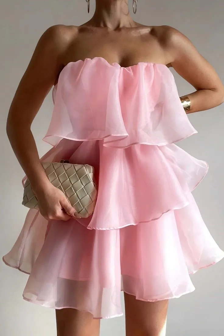 Pink - Strapless Chiffon Ruffles A Line Short Homecoming Dresses sold by KissProm
