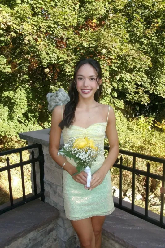 Baeliths | Yellow - Spaghetti Straps Bodycon Sequined Homecoming Dresses With Keyhole sold by KissProm