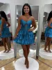 Cindra | Peacock - A Line Sweetheart Satin Cut Out Ruffled Homecoming Dress with Beads sold by KissProm