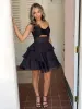 Fenara | Black - Strapless A Line Chiffon Ruffles Homecoming Dresses With Flower sold by KissProm