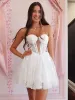 Faria | White - Strapless Lace A Line Short Homecoming Dresses With Cut Out sold by KissProm