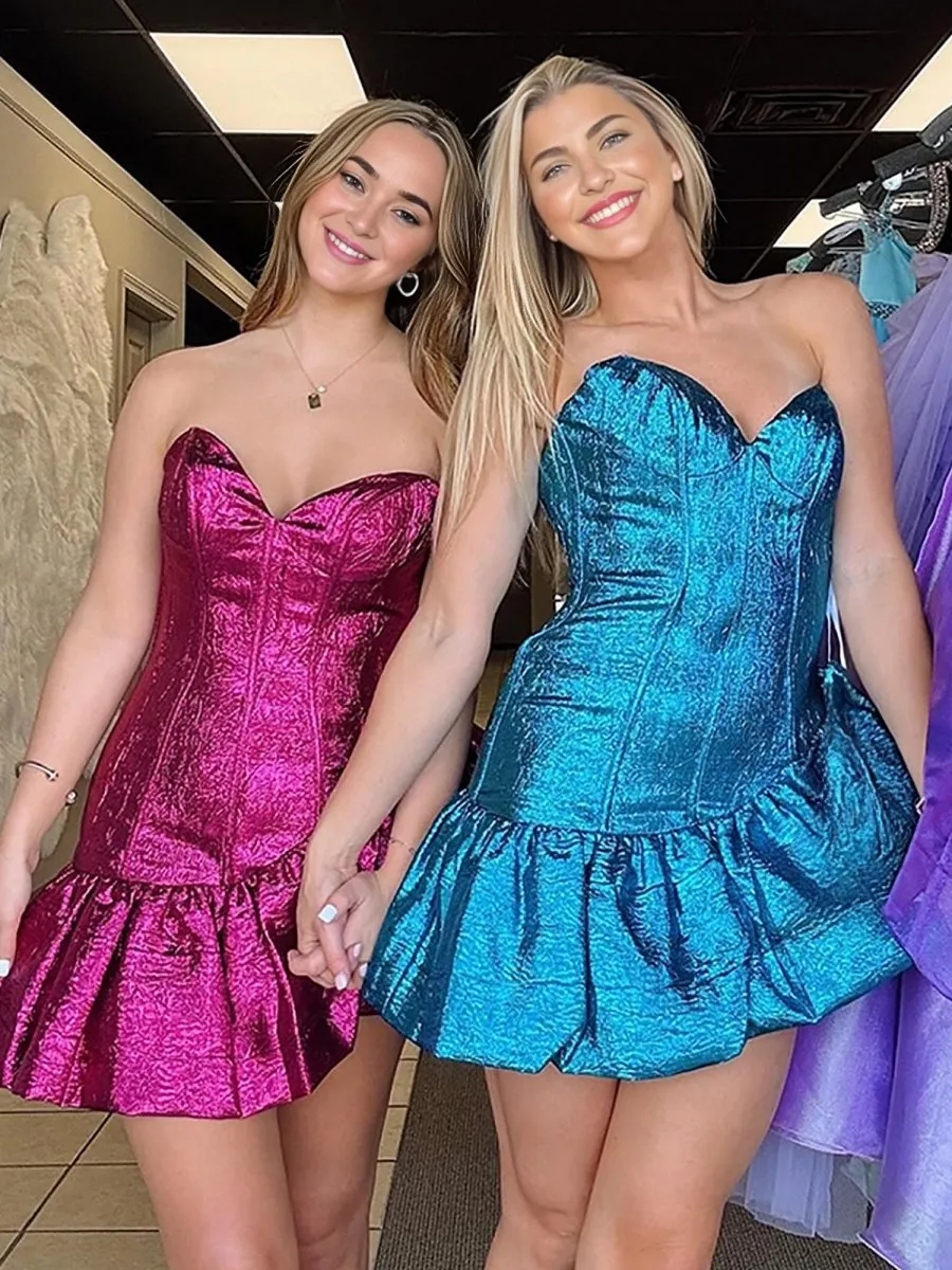 Lumi | Fuchsia - Strapless Metallic Ruffles Bodycon Homecoming Dresses sold by KissProm product image thumbnail 3