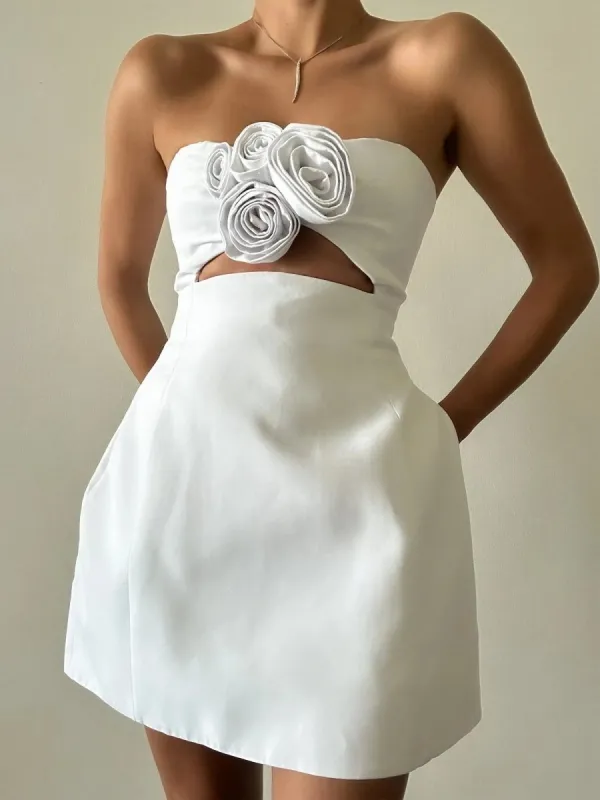Kaida | Ivory - Sheath Strapless Flowers Cutout Short Homecoming Dresses sold by KissProm