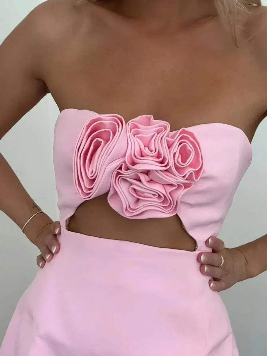 Kaida | Pink - Sheath Strapless Flowers Cutout Short Homecoming Dresses sold by KissProm product image thumbnail 5