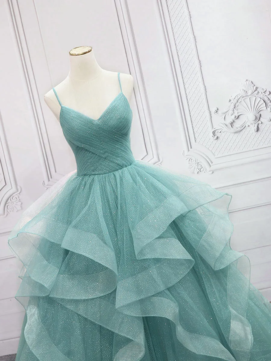 Quinceanera Dress Green V Neck Tulle Long Prom Dress Green Sweet Dress sold by KissProm product image thumbnail 3