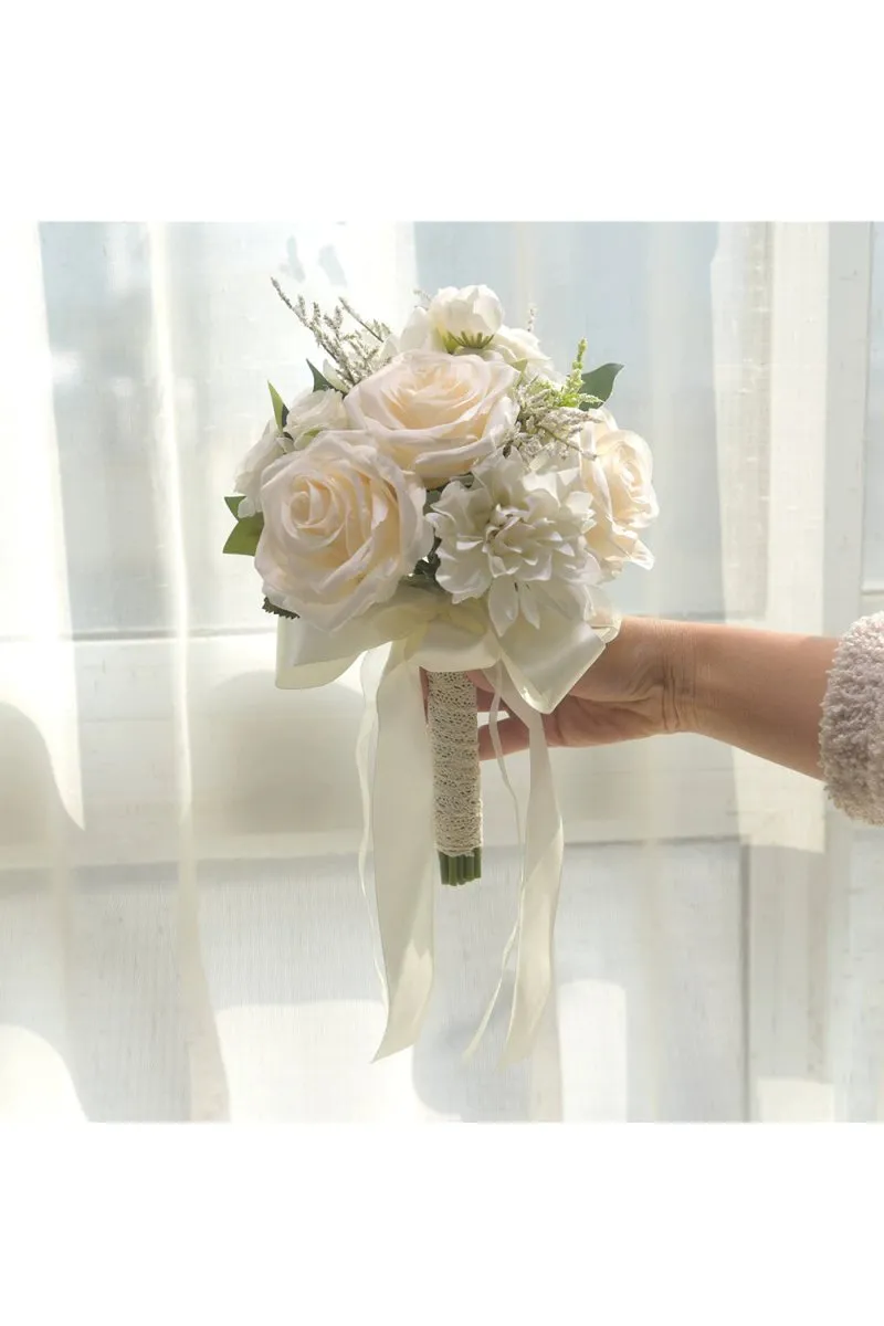 Artificial White Rose Hydrangea Cascade Wedding Flower Bouquets sold by KissProm product image thumbnail 2