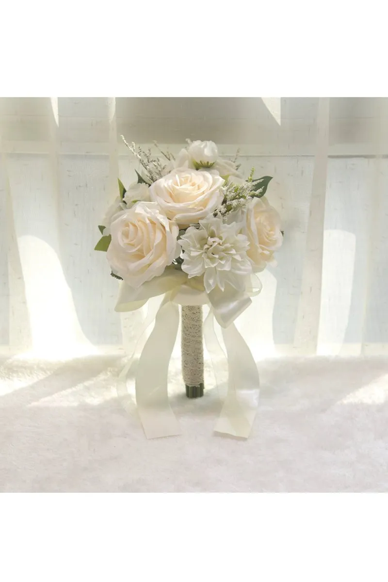 Artificial White Rose Hydrangea Cascade Wedding Flower Bouquets sold by KissProm product image thumbnail 3
