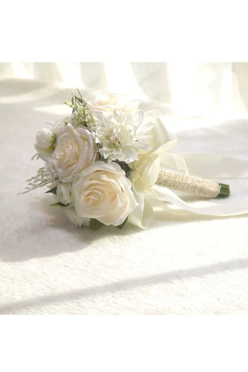 Artificial White Rose Hydrangea Cascade Wedding Flower Bouquets sold by KissProm product image thumbnail 4