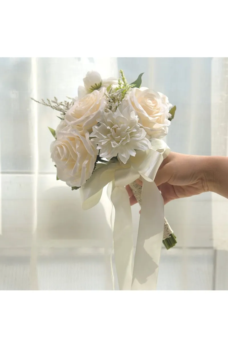 Artificial White Rose Hydrangea Cascade Wedding Flower Bouquets sold by KissProm