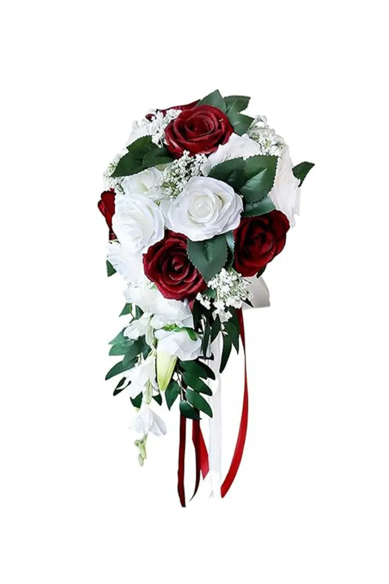 Artificial Red Rose Cascade Wedding Flower Bouquets with Ribborn sold by KissProm product image thumbnail 3