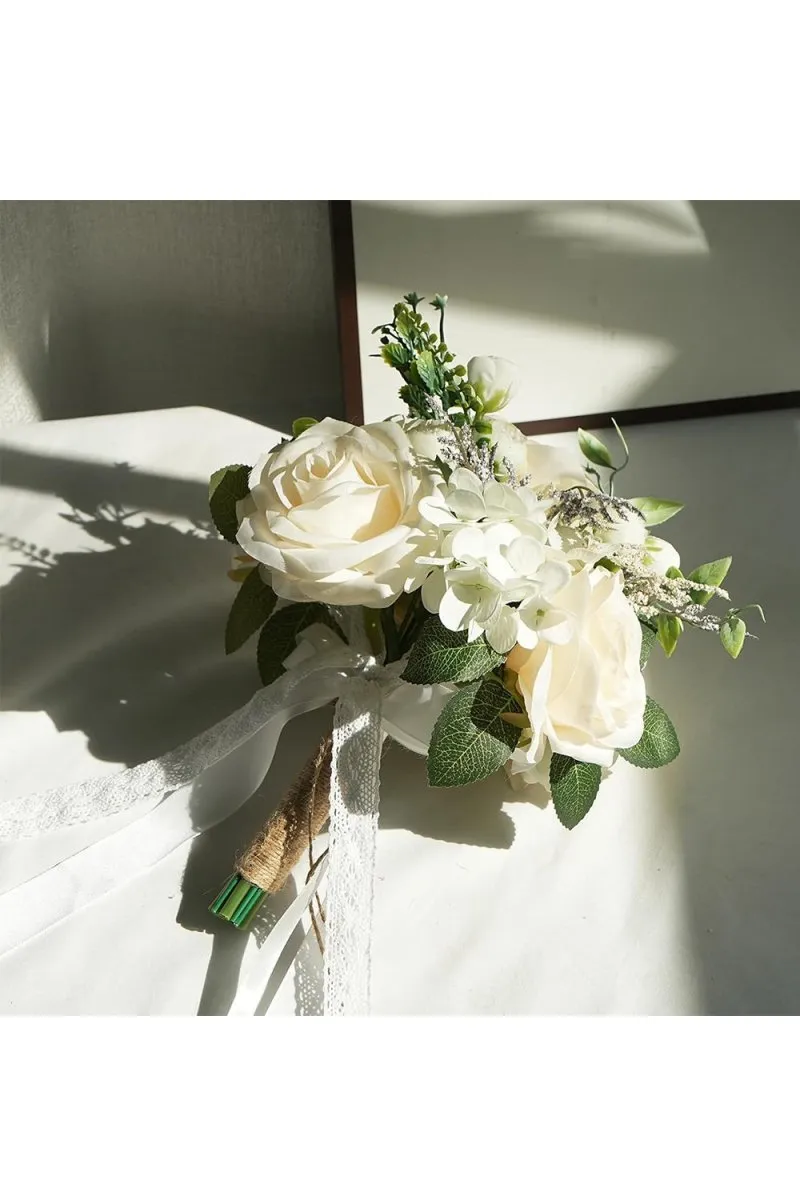 Artificial White Silk Rose Peony Cascade Wedding Bouquet Flowers sold by KissProm product image thumbnail 2