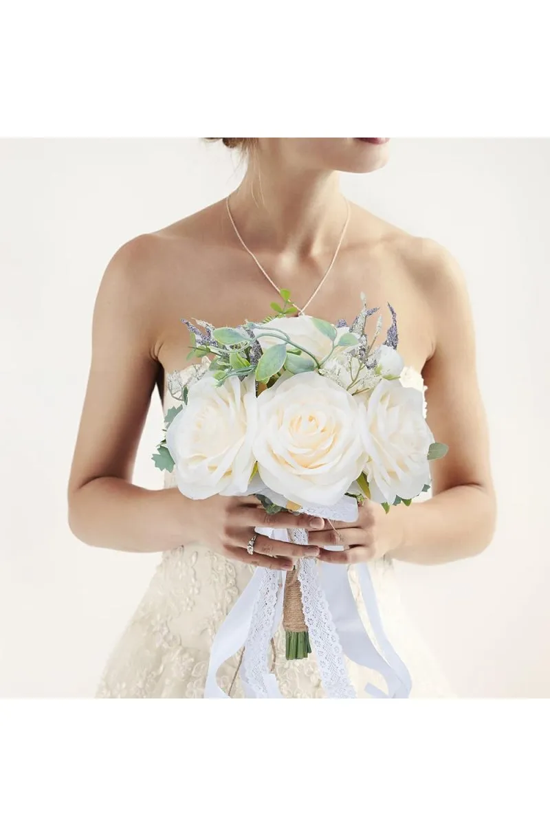 Artificial White Silk Rose Peony Cascade Wedding Bouquet Flowers sold by KissProm