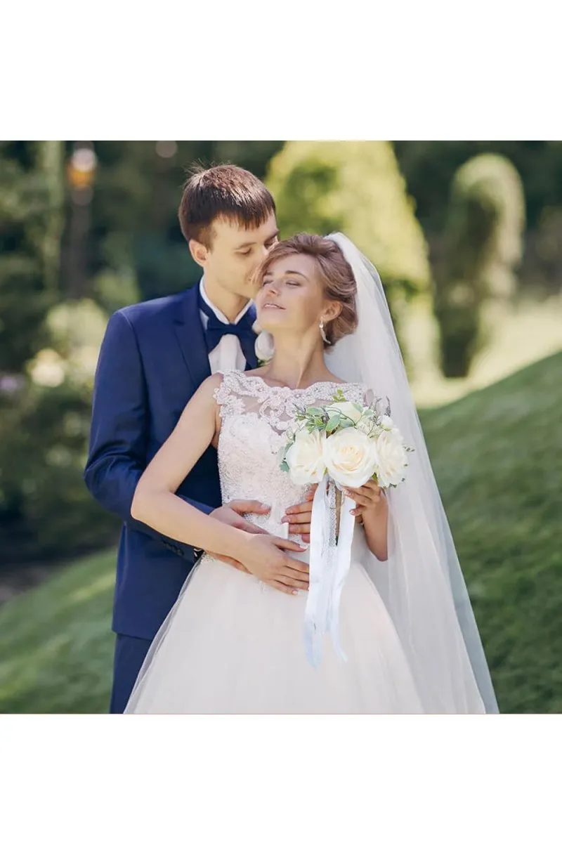 Artificial White Silk Rose Peony Cascade Wedding Bouquet Flowers sold by KissProm product image thumbnail 4