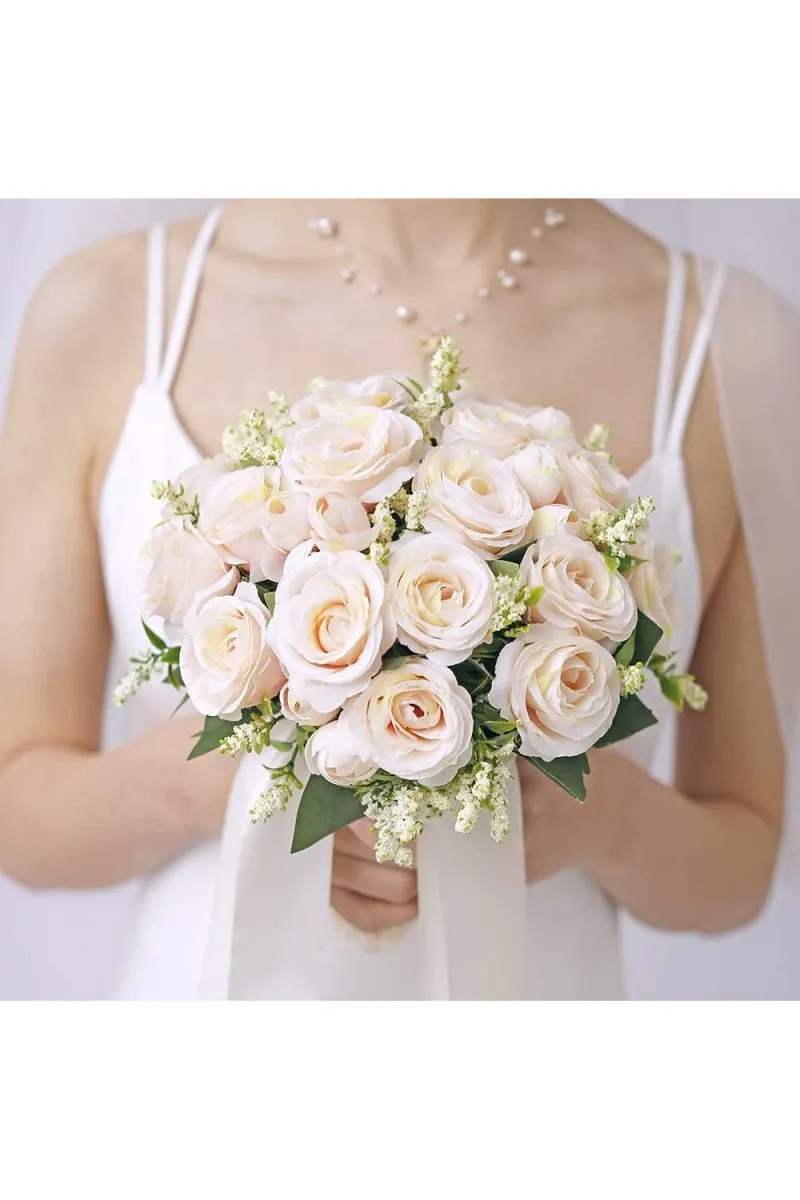 Handmade Silk Rose Peony Cascade Wedding Bouquet Flowers sold by KissProm product image thumbnail 2