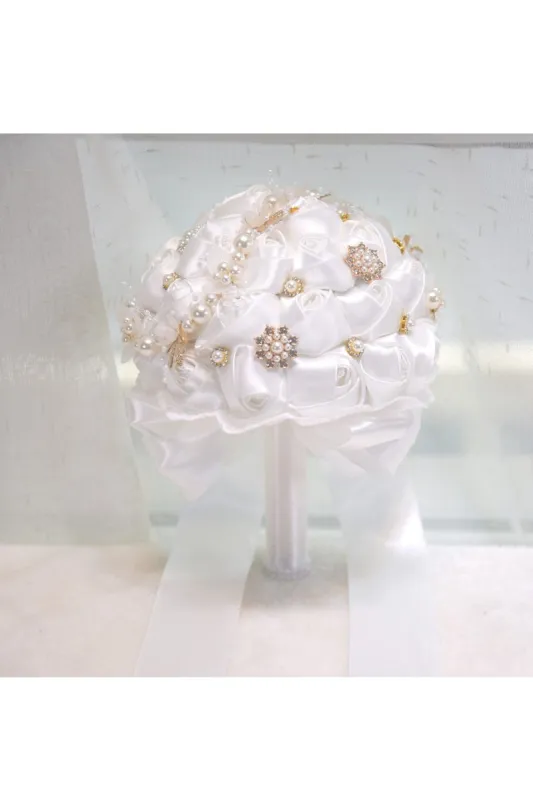 Satin Pearl Ribbon Cascade Wedding Flower Bouquets sold by KissProm