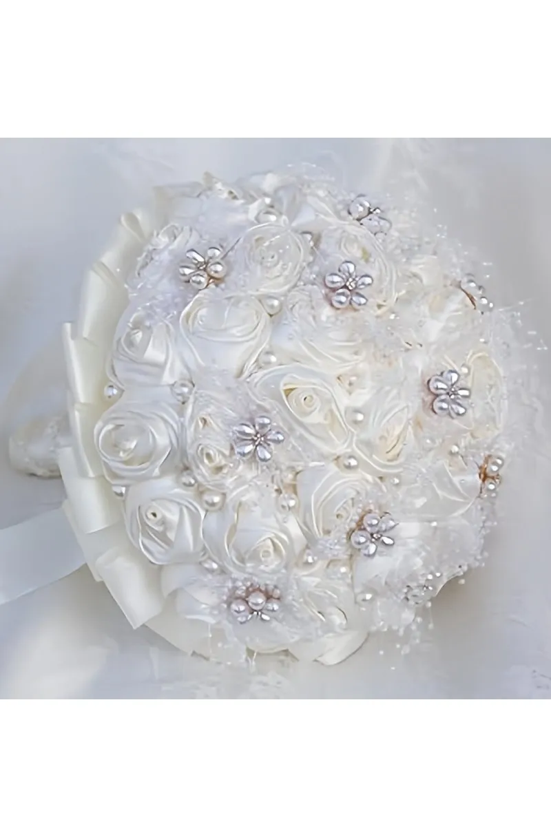 Satin Pearl Ribbon Cascade Wedding Flower Bouquets sold by KissProm product image thumbnail 2