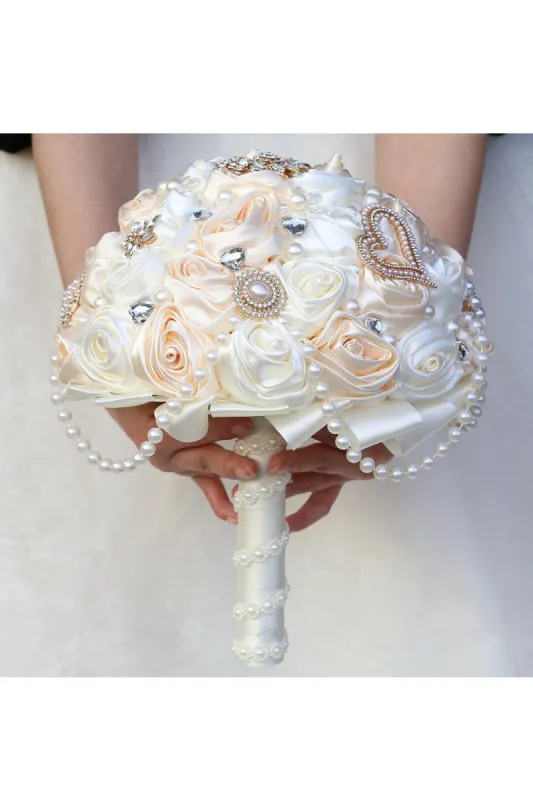 Satin Pearl String Cascade Wedding Flower Bouquets with Rhinestone sold by KissProm