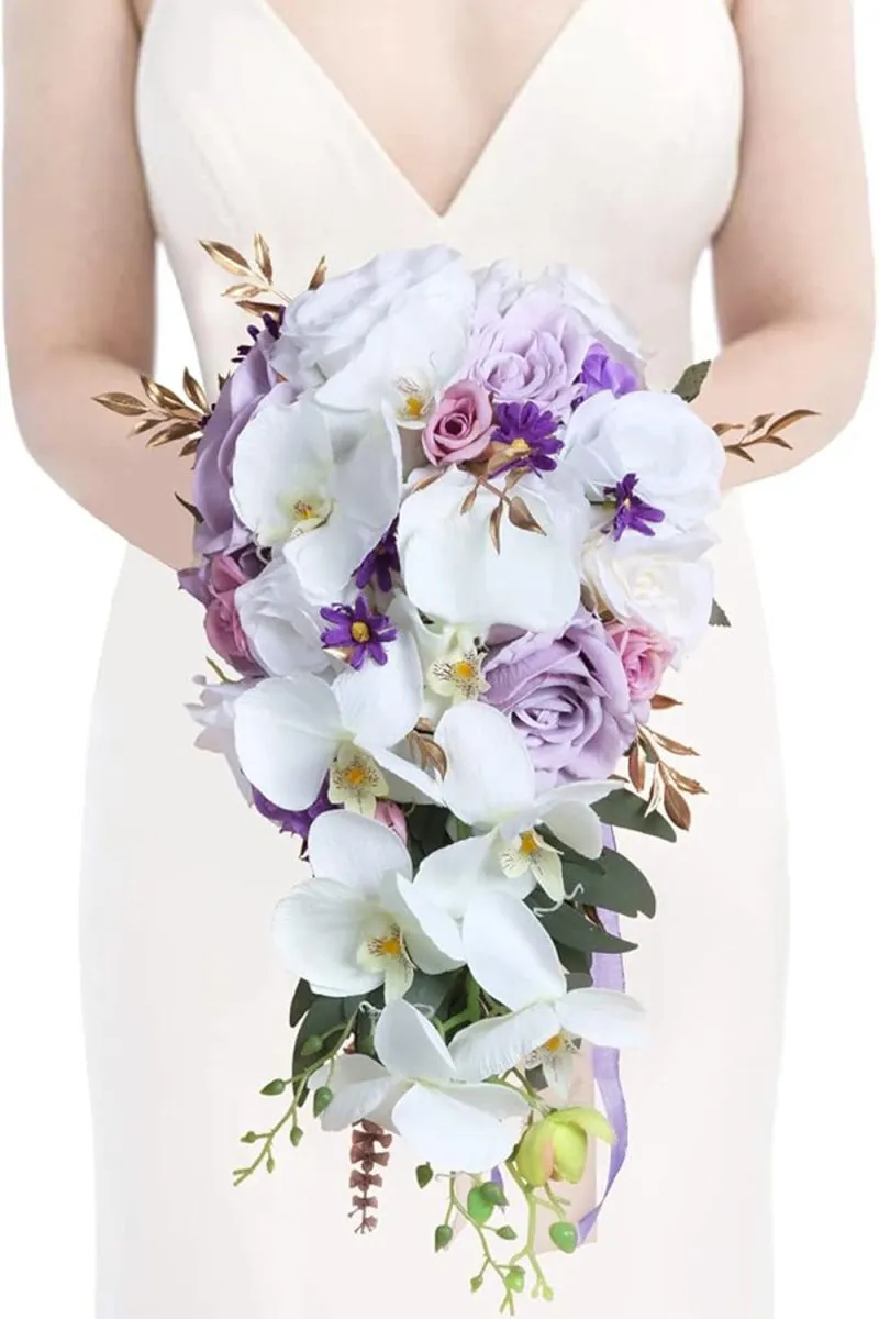 Artificial Rose Orchids Rosebud Cascade Wedding Flower Bouquets sold by KissProm