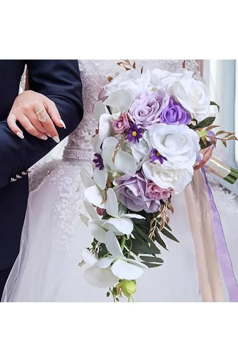 Artificial Rose Orchids Rosebud Cascade Wedding Flower Bouquets sold by KissProm product image thumbnail 2