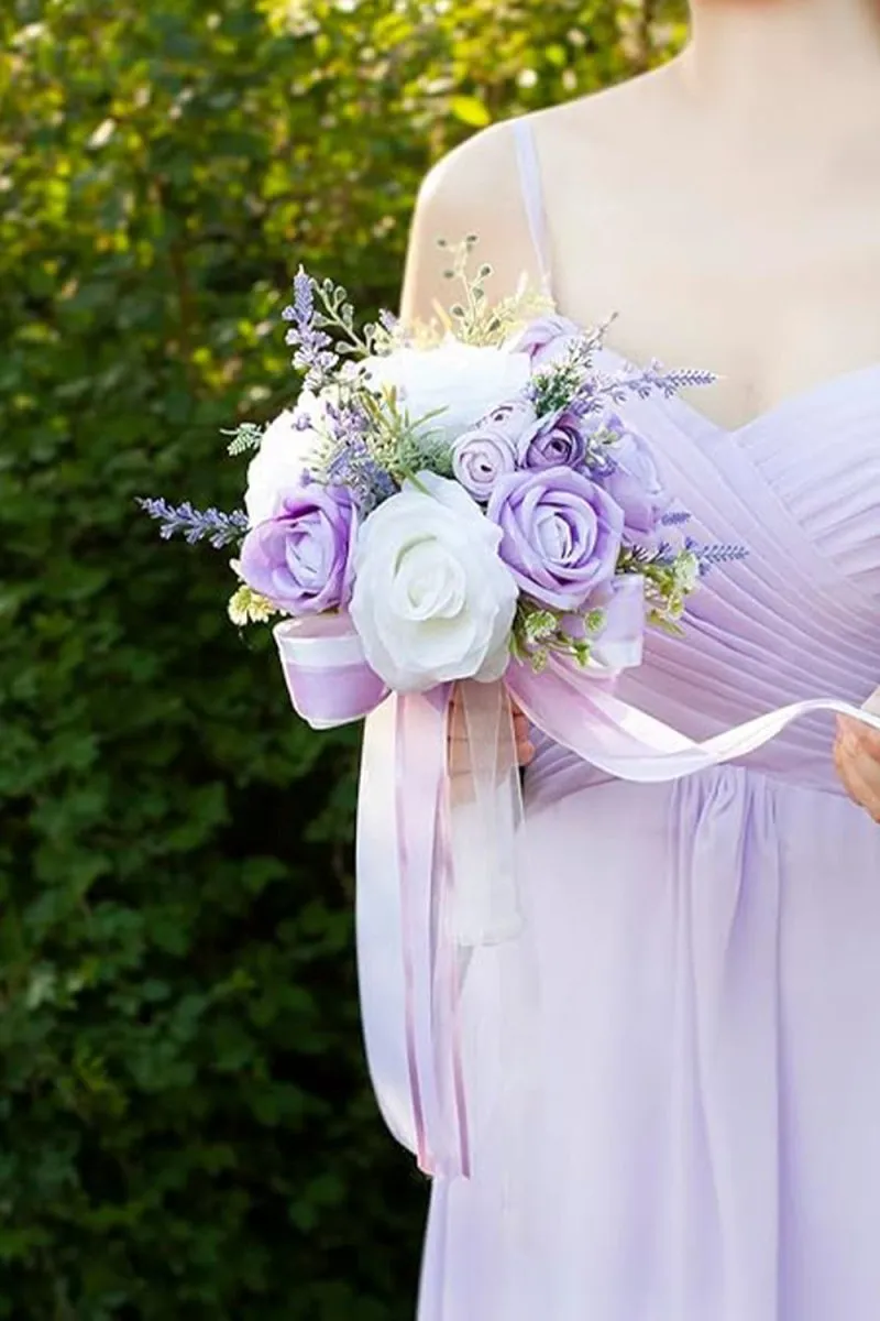 Artificial Lilac Rose Flower Cascade Wedding Flower Bouquets sold by KissProm product image thumbnail 3