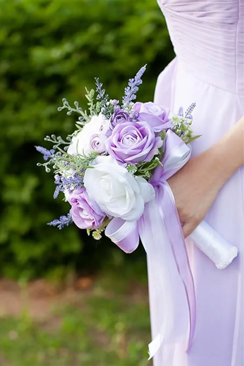 Artificial Lilac Rose Flower Cascade Wedding Flower Bouquets sold by KissProm product image thumbnail 2