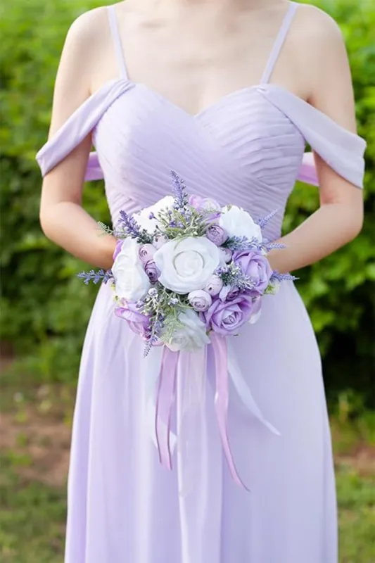 Artificial Lilac Rose Flower Cascade Wedding Flower Bouquets sold by KissProm