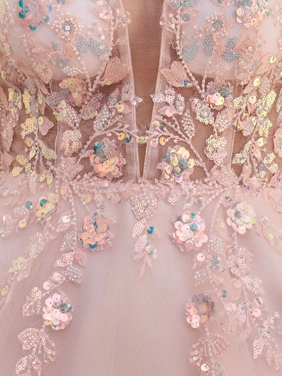 Isby | Pink - A Line V Neck Tulle Sequined Homecoming Dresses with Appliques sold by KissProm product image thumbnail 3