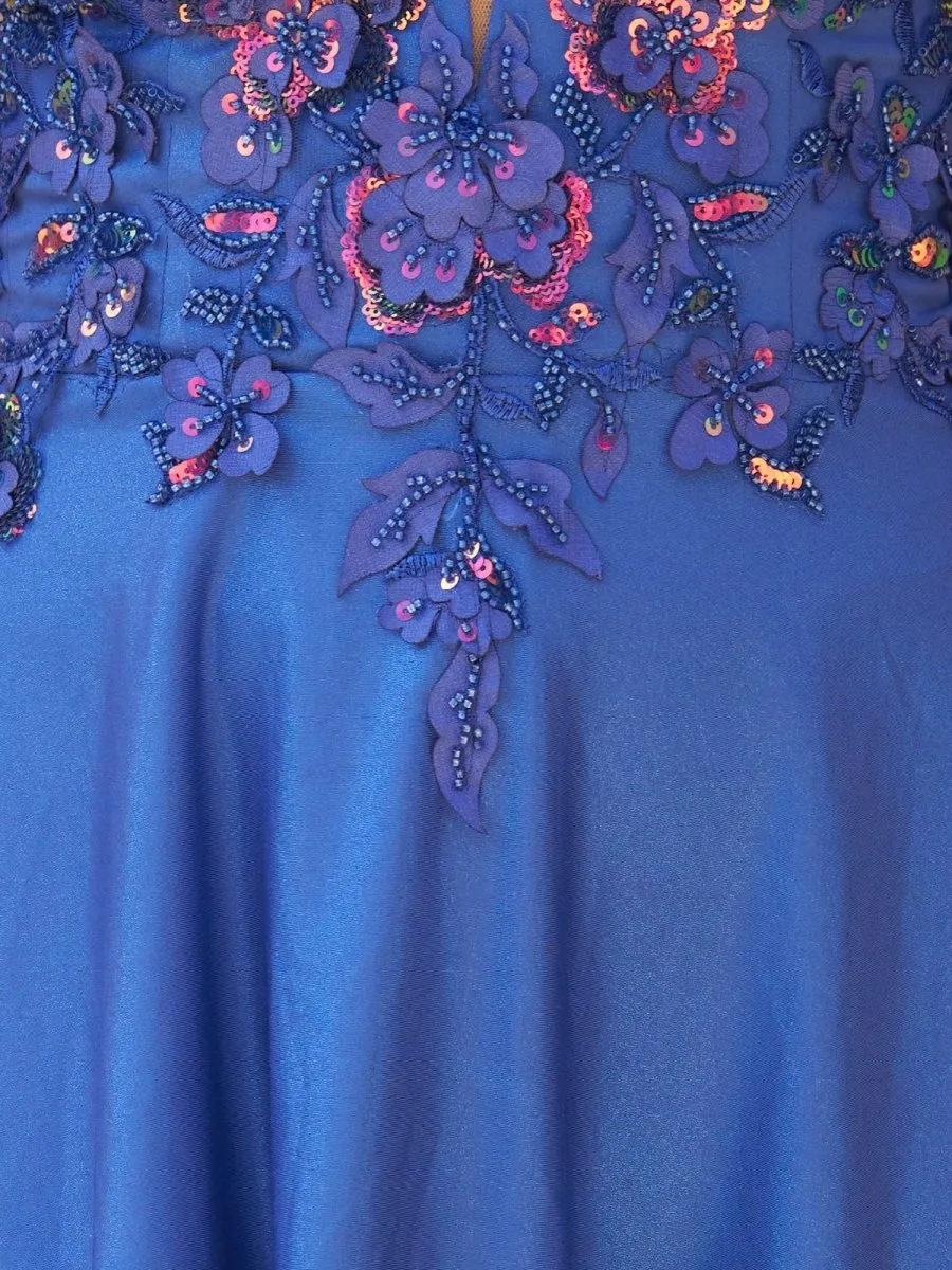 Bex | Royal Blue - A Line Satin V Neck Sequined Homecoming Dresses with Appliques sold by KissProm product image thumbnail 3