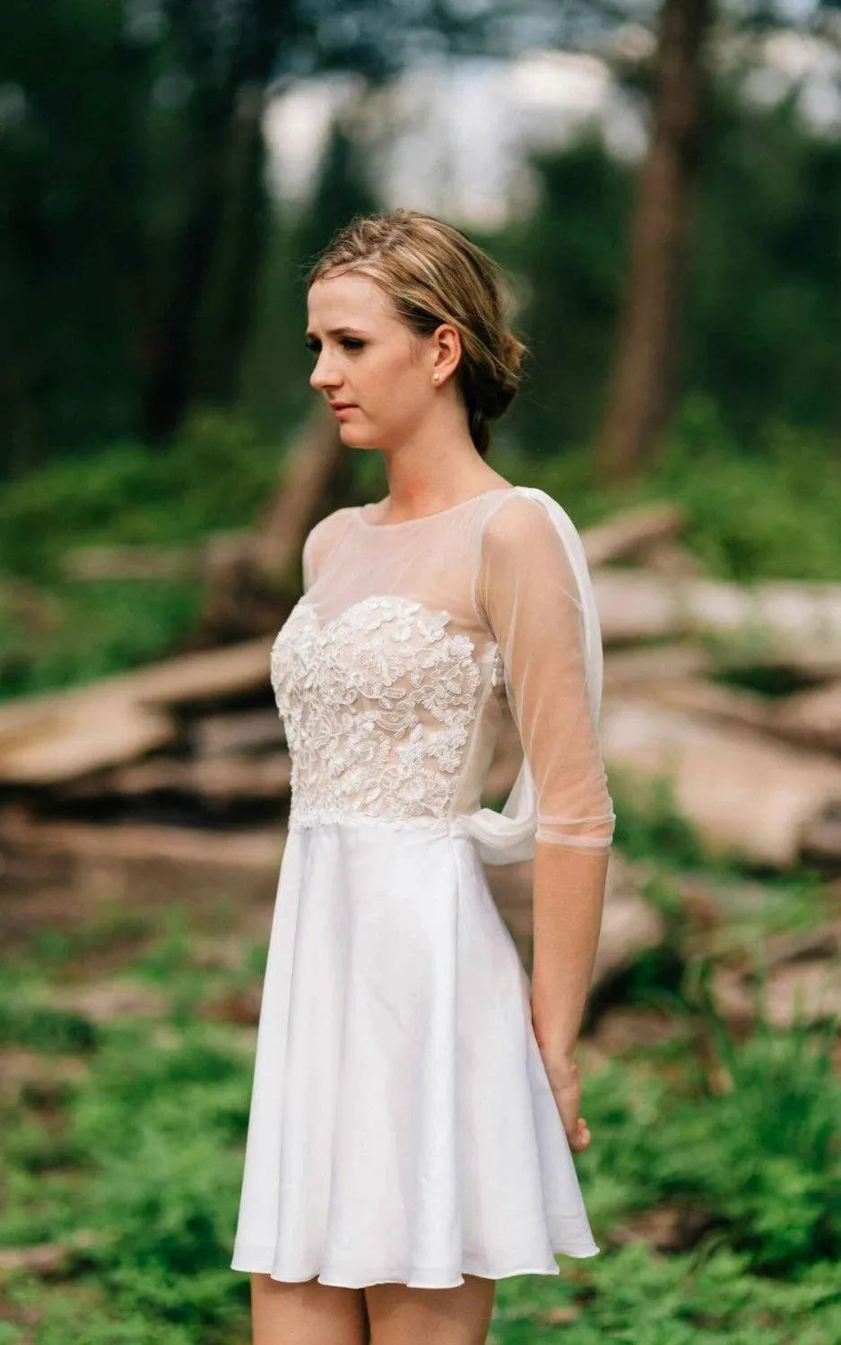 Sweetheart Long Sleeve Chiffon Tulle Lace Satin Dress With Illusion sold by KissProm product image thumbnail 5