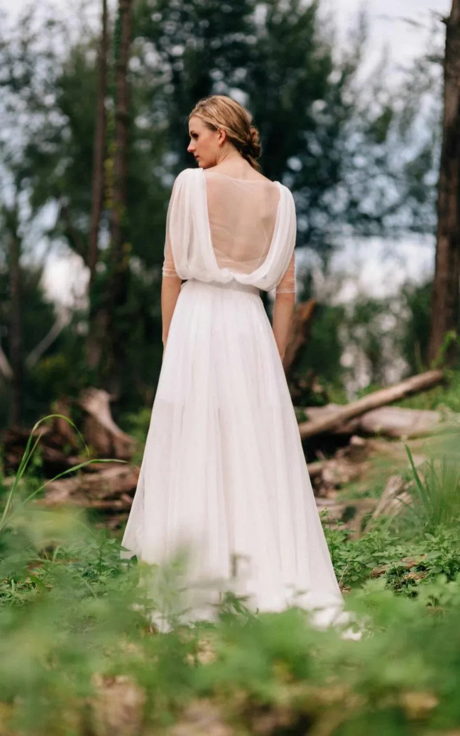 Sweetheart Long Sleeve Chiffon Tulle Lace Satin Dress With Illusion sold by KissProm product image thumbnail 3