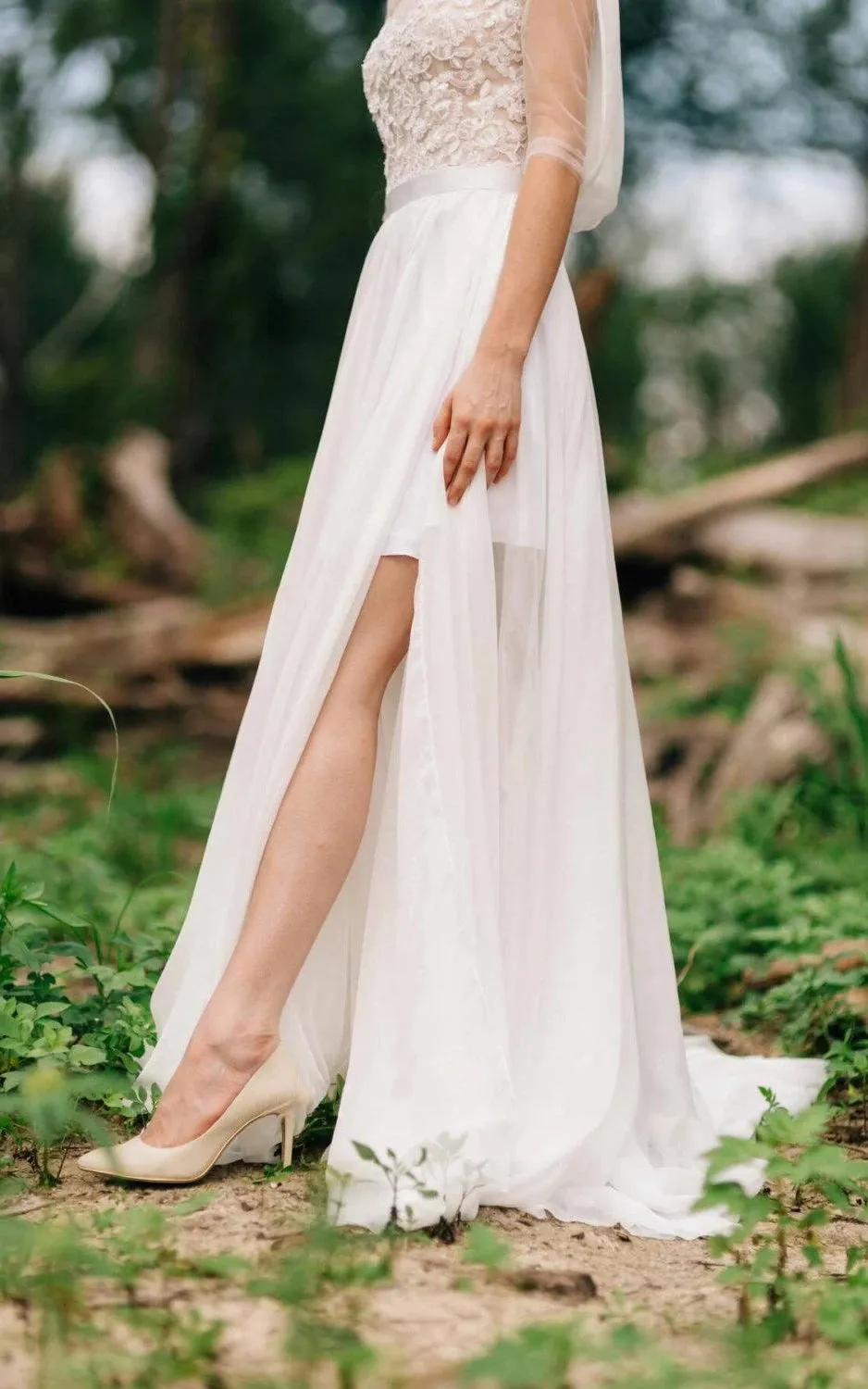 Sweetheart Long Sleeve Chiffon Tulle Lace Satin Dress With Illusion sold by KissProm product image thumbnail 2