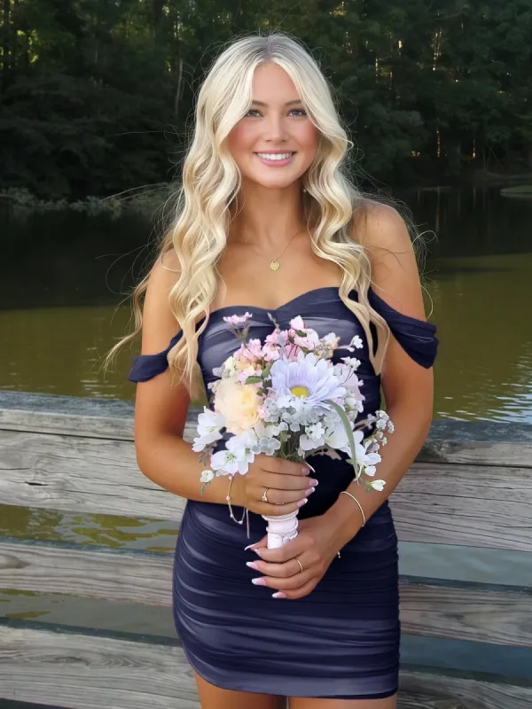 Anette | Navy Blue - Off The Shoulder Tulle Short Homecoming & Cocktail Dresses sold by KissProm
