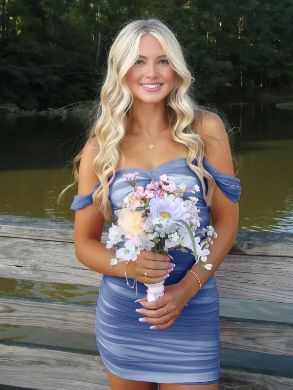 Anette | Ink Blue - Off The Shoulder Tulle Short Homecoming & Cocktail Dresses sold by KissProm