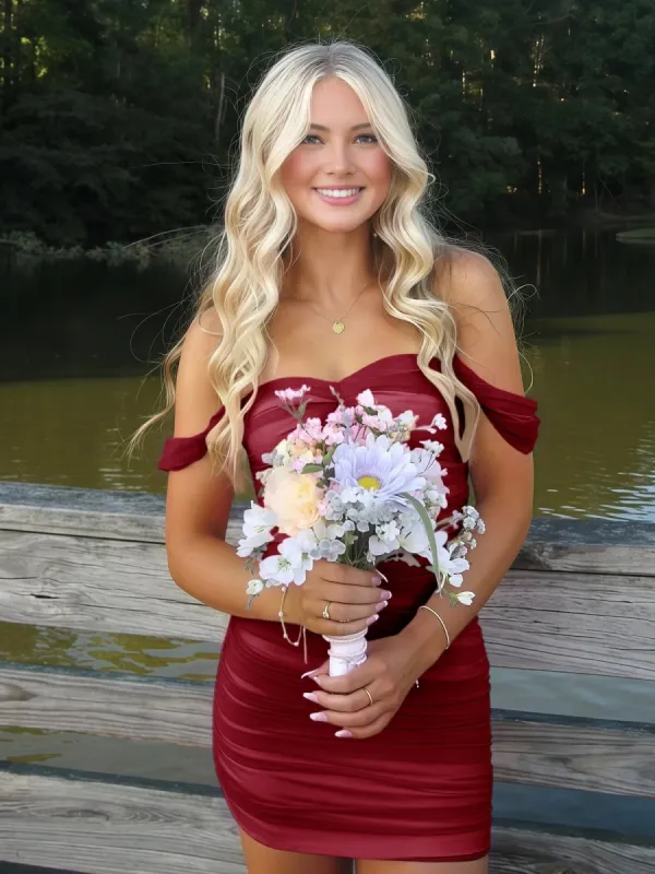 Anette | Burgundy - Off The Shoulder Tulle Short Homecoming & Cocktail Dresses sold by KissProm