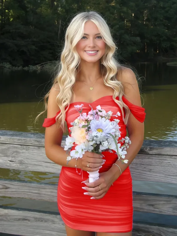 Anette | Red - Off The Shoulder Tulle Short Homecoming & Cocktail Dresses sold by KissProm