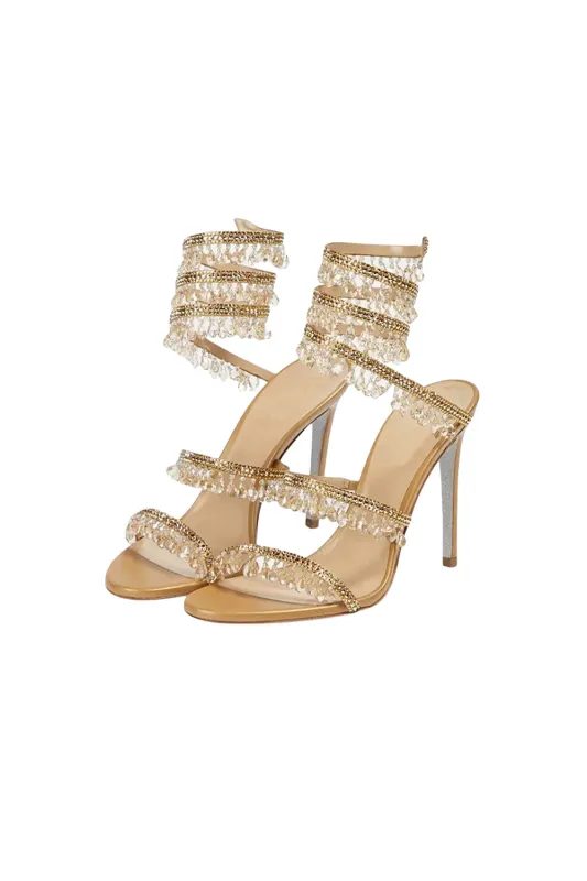 Open Toe Ankle Wrap Beaded Crystal Stiletto Heels sold by KissProm