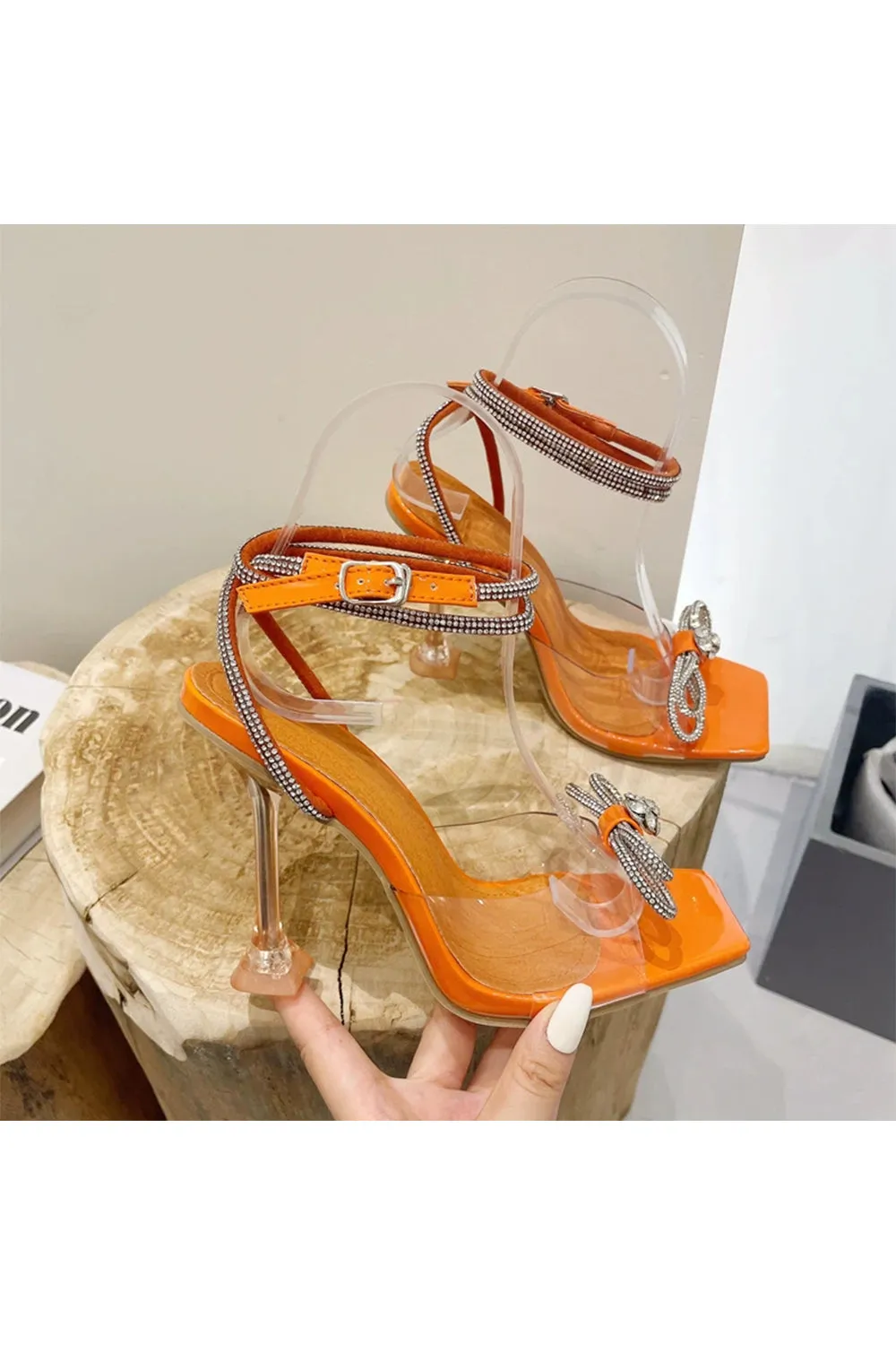 Crystal Embellished Transparent Strappy Stiletto Heels sold by KissProm product image thumbnail 4