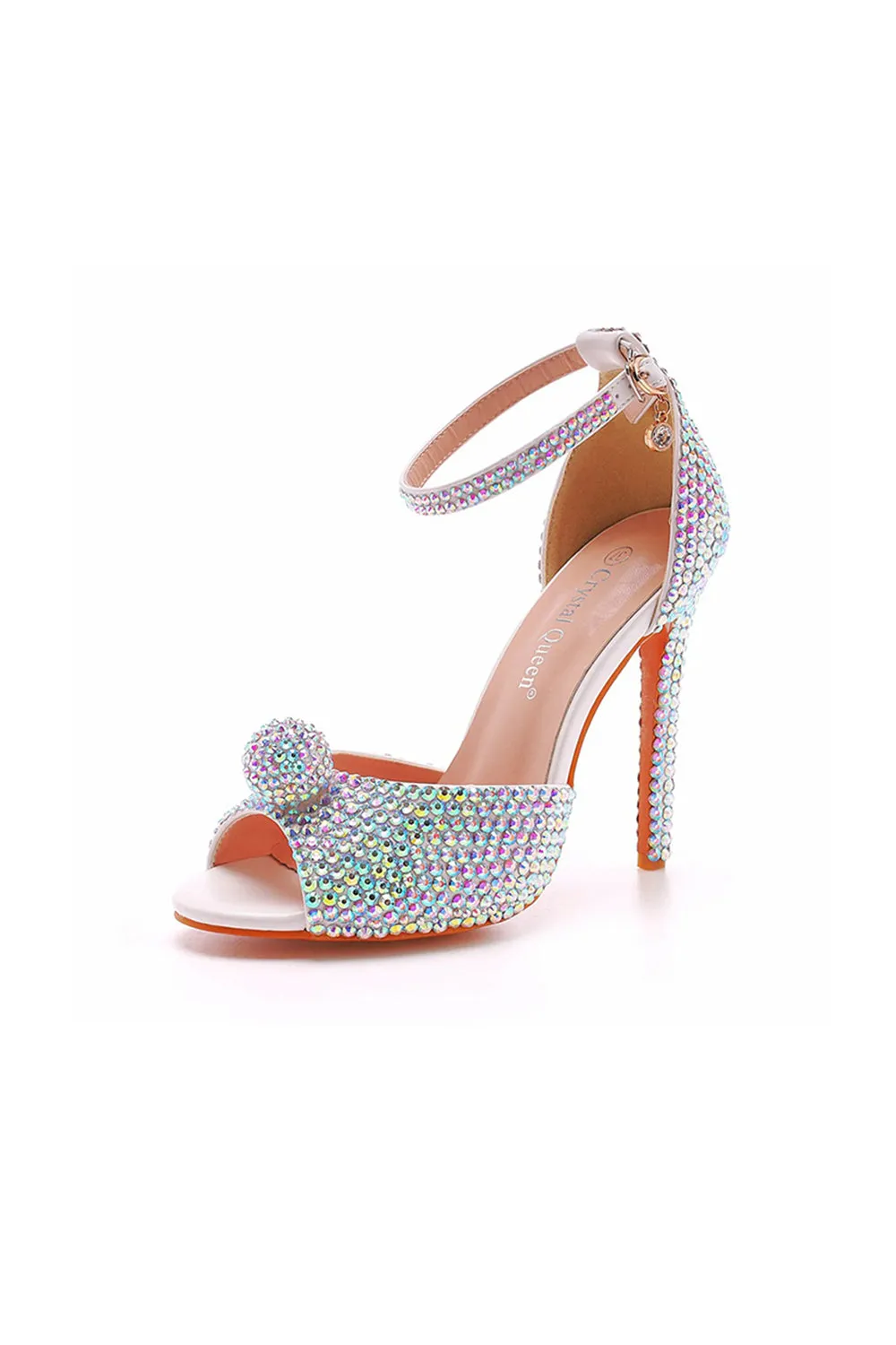 Rhinestone Embellished Open Toe Ankle Strap Stiletto Heels sold by KissProm