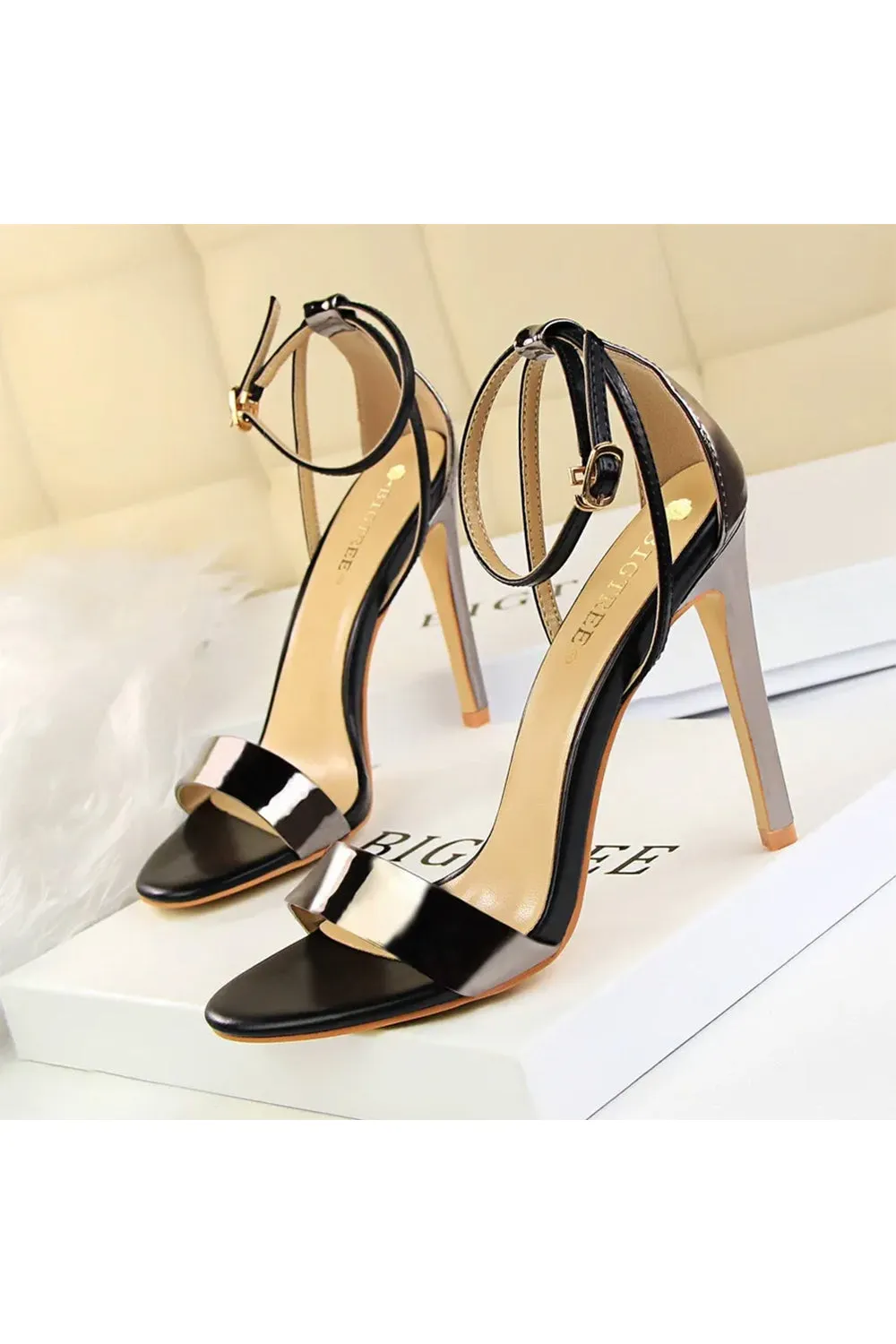 Open Toe Ankle Strap Patent Leather Stiletto Heels sold by KissProm product image thumbnail 2