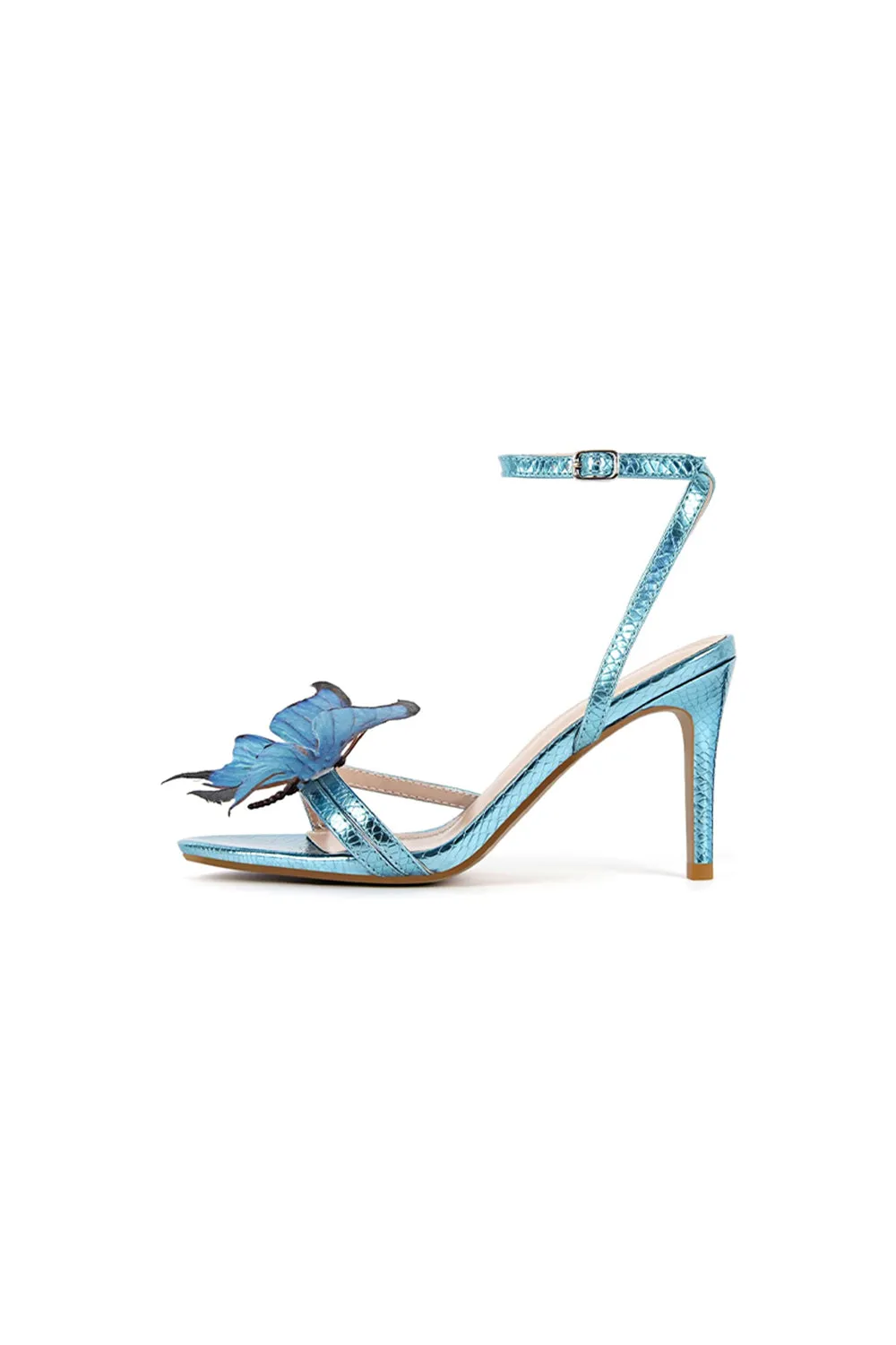 Blue Butterfly Ankle Buckle Open Toe Stiletto High Heels sold by KissProm product image thumbnail 2