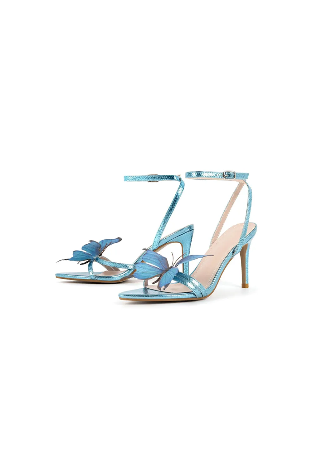 Blue Butterfly Ankle Buckle Open Toe Stiletto High Heels sold by KissProm