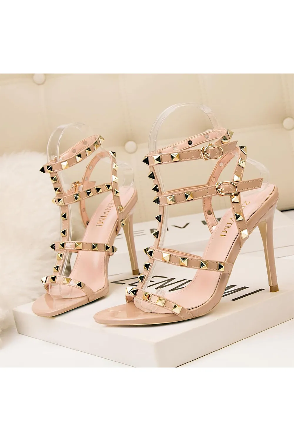 Studded Strappy Leather Open Toe High Heels sold by KissProm product image thumbnail 3