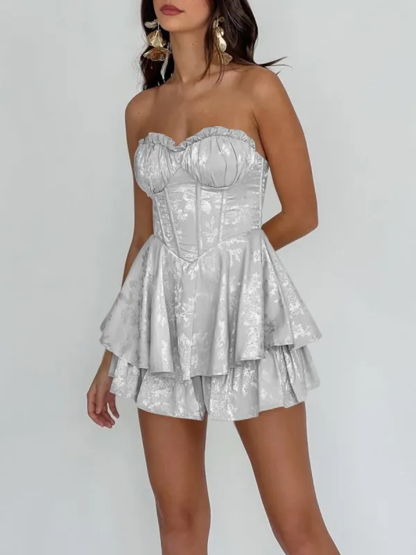 Dione | Silver - A Line Sweetheart Corset Ruffles Short Homecoming Dresses sold by KissProm