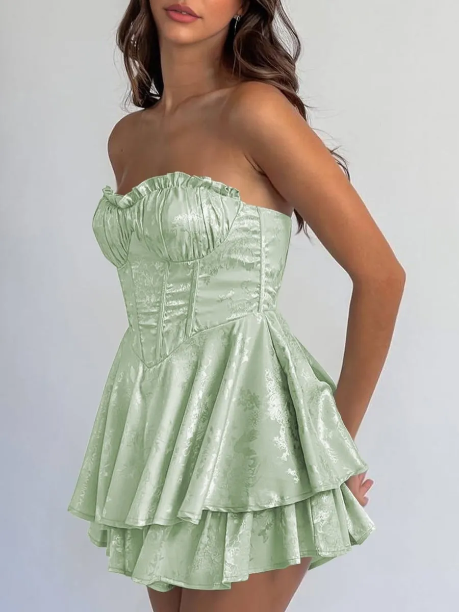 Dione | Sage - A Line Sweetheart Corset Ruffles Short Homecoming Dresses sold by KissProm product image thumbnail 2