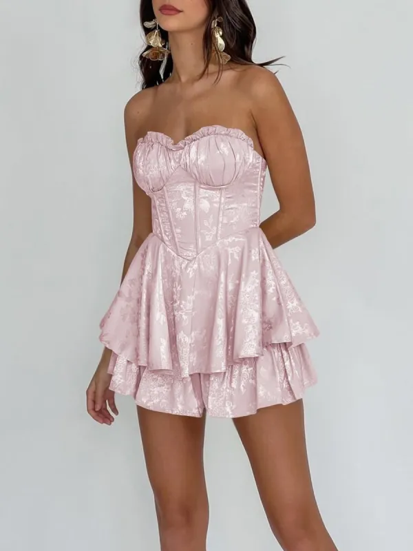 Dione | Pink - A Line Sweetheart Corset Ruffles Short Homecoming Dresses sold by KissProm