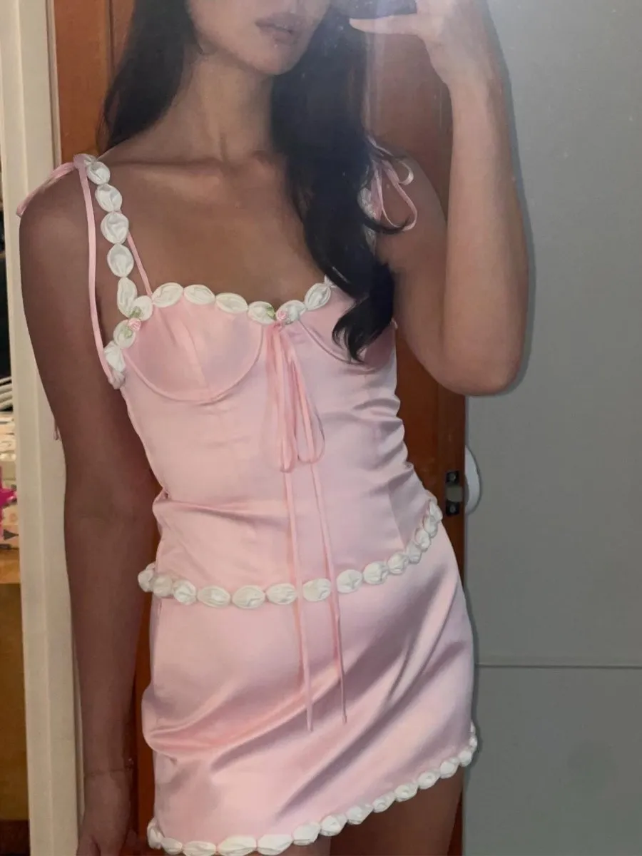 Caelithia | Pink - Sheath Satin Spaghetti Straps Homecoming Dress with Flowers sold by KissProm product image thumbnail 3