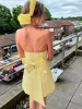 Dali | Yellow - Strapless Sheath Satin Short Cocktail Dresses With Bow sold by KissProm